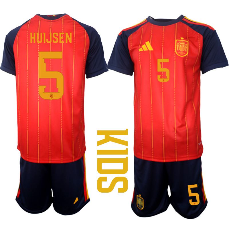 Youth 2026 World Cup National Team Spain home red #5 Soccer Jersey